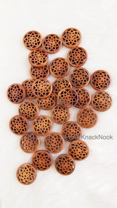 Filigree Brown Round Wood Buttons